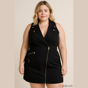 Ashley Stewart Women's Moto Dress Belt Detail Sleeveless Sheath Mini Black 14W